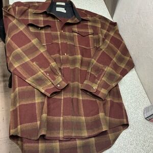 Pendleton Mens XL LONG GREEN Red Brown Plaid Outdoor 100% Washable Wool Flannel